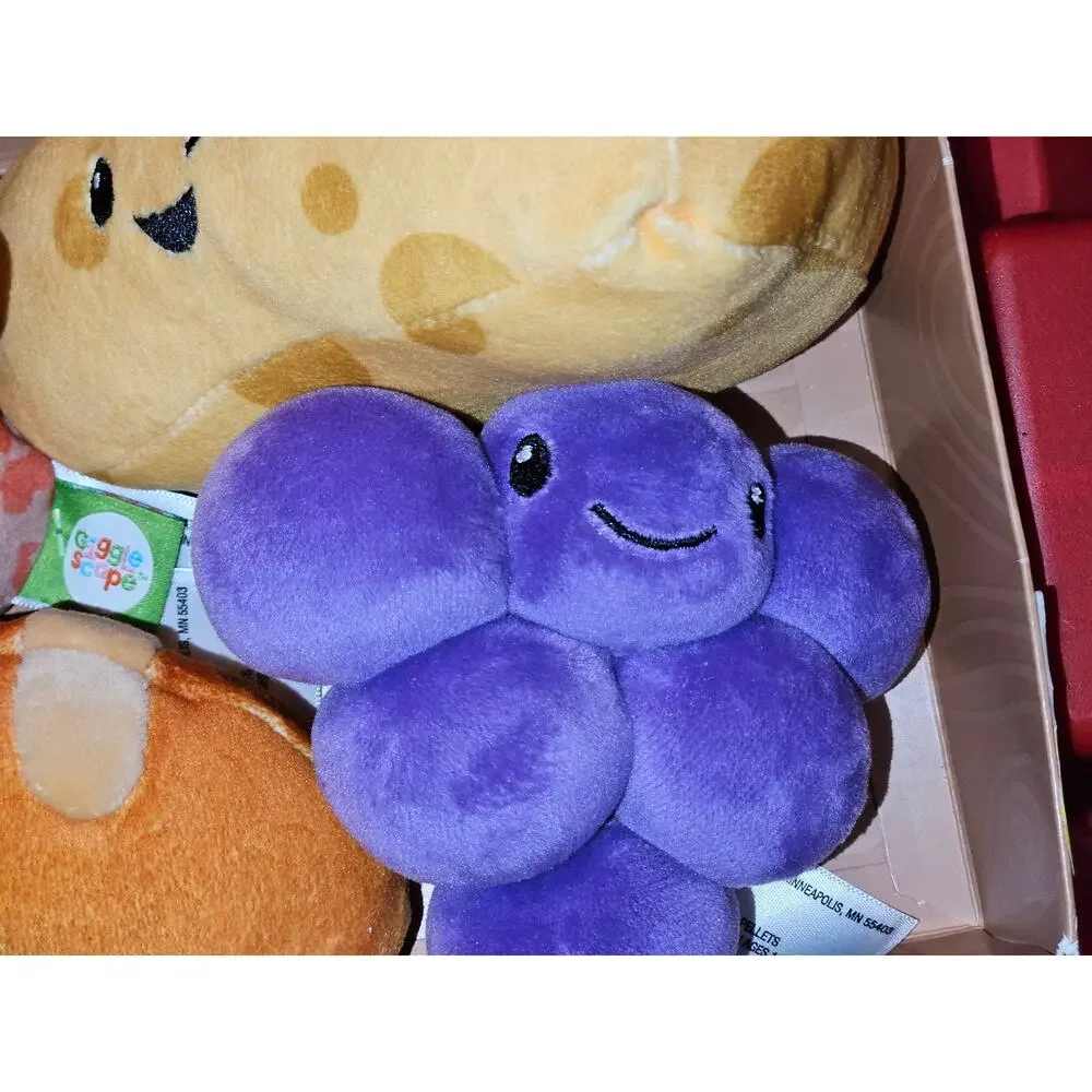 GiggleScape 4pc Plush Charcuterie Box Set Swiss Cheese, Salami, Grapes, & Bread